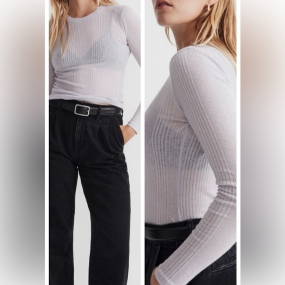 Madewell Dusty Lavender Ribbed Crewneck Long Sleeve Tee XXS